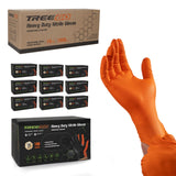 TREEGO Orange Nitrile Gloves 10 Mil Heavy Duty Disposable Latex Free Gloves - Extra Thick Diamond Grip Mechanic Gloves for Heavy