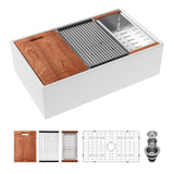 White Farmhouse Sink - 33 Inch Kitchen Sinks Workstation Apron Front Flat Fireclay 33x20 Porcelain Ceramic Single Bowl Farmer Si
