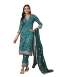 Stylum Women's Bandhani Print & Embroidered Muslin Straight Kurta Pant Dupatta Set (KPDGREENBANNO38_Green, M)