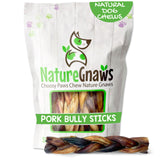 Nature Gnaws Braided Pork Bully Sticks for Dogs 5-6 (20 Count) - Long Lasting for Small and Medium Dogs - Natural Bacon Dog Chew