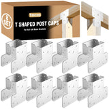 Yaocom 8 Set T Shaped Post Caps 4x4 4x6 Beam Brackets T Post to Beam Connector Roof Tie Bracket Two Piece Type Adjustable for 4x
