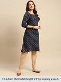 Rangita Navy Rayon Calf Length Printed Straight Kurti For Women | Kurta For Women_Xl