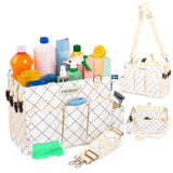 FifthStart Multiuse Large Cleaning Caddy - Blue Check Diaper Caddy with Waist, Shoulder Strap, 9 Pockets, Mesh Base & Adjustable