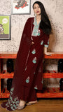 Anni Designer Women'S Rayon Viscose Printed Straight Kurta With Pant & Dupatta (Belagavi Wine-Vks01_Xxl_Wine_Xx-Large),Wine,2XL,,,