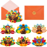 Tenceur 6 Pack Thanksgiving Felt Turkey Cards with Envelopes for Kids, Thanksgiving Cards Felt Crafts for Kids Classroom Gifts F