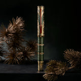 HONG DIAN D5 Qin Dynasty Fountain Pen Green Gold, Extra Fine Nib Piston Filling Pen, Retro Chinese Totem Engraving Smooth Writin