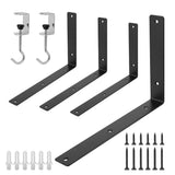 Redunest L Floating Shelf Brackets,4 Pack Heavy Duty L Brackets for Shelves, L 12 X H 8 Black Metal Countertop Support Brackets,