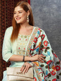 Anni Designer Women'S Cotton Blend Embroidered Straight Kurta With Pant & Dupatta (Charvi Grey_M_Grey_Medium),Grey,M,,,