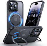 Anqrp 360 All-in-ONE Stand Case for iPhone 14 Pro with Rotatable Magnetic Kickstand Ring Holder, Compatible with MagSafe, MIL-Gr