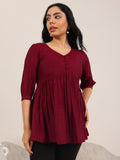 Libas Women'S Silk Blend Solid Anarkali Kurti (29627_Maroon_Xl)