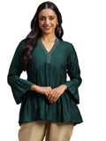 Libas Women'S Silk Blend Woven Design A-Line Kurti (29155 Green