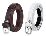 Zacharias WomenS Artificial Leather 0.5 Inches Slim Belt V0.5_(Brown & White_Pack Of 2)