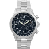 Timex Mens Waterbury Traditional Fly Back Chronograph 43mm Watch - Stainless Steel Bracelet Blue Dial Stainless Steel Case