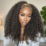 DSEKCAIN Kinky Curly Headband Wig Human Hair 22 inch 200 Density 100% Real Human Hair Curly Headband Wig No Glue No Sew In Gluel