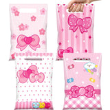 Blosssound 100Pcs Pink Cat Plastic Gift Bags Cute Cartoon Cat Party Favors Pink Bow Candy Goodies Treat Bags with Handles for Bi