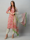 Anni Designer Women'S Cotton Blend Straight Printed Kurta With Pant & Dupatta (Tanvi Red-Kbv_S_Red_Small),Red,S,,,