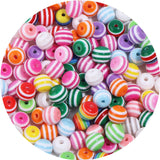 200PCS 10mm Smooth Acrylic Resin Stripe Beads Round Craft Beads for DIY Bracelet Necklace Earrings Keychain Women Jewelry Making
