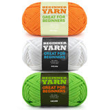 3x60g Orange+White+Green Yarn for Crocheting and Knitting;3x66m (72yds) Cotton Yarn for Beginners with Easy-to-See Stitches;Wors