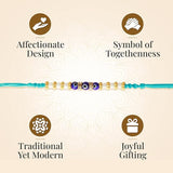 Shalinindia Set Of 2 Rakhis For Brother Elegant Pearl And Evil Eye Design For Love, Protection, And Blessings,Nylon,Aqua