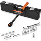 VEVOR 26Pcs Torque Wrench Set, 3/8 Inch Drive, 3.7-44.3FT.LB(5-60Nm), 72-Tooth Click Torque Wrench with Hex/Torx/Spark Plug Sock