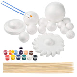 Pllieay Solar System Model Foam Ball Kit Includes 14PCS Mixed Sized Polystyrene Spheres Balls, 12PCS Bamboo Sticks, 12 Color Pig
