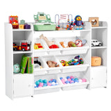 VEVOR Kids Toy Storage and Bookshelf, 4-Tier Large Toy Storage Organizer with 8 Flexible Plastic Bins, Kids Cubby Cabinet with B