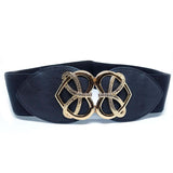 Romp Fashion Women Black Strechable Belt Golden Heart Shape Buckle