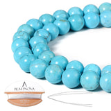 BEADNOVA 8mm Blue Turquoise Gemstone Round Loose Beads for Jewelry Making (45-48pcs)