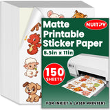 150 Sheets Matte Sticker Paper, 8.5in x 11in Sticker Paper for Inkjet & Laser Printer, Self-adhesive Printable Sticker Papers, V