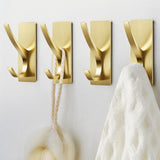 Josmimic Gold Self Adhesive Towel Hooks, Extra Sticky and Strong 10LB, Stainless Hook for Bathroom, 4 Pack