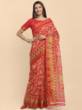 Anni Designer Women'S Linen Cotton Printed Saree With Blouse Piece (Kauri Red_Red),Red,Free,Linen Cotton,Printed,With Blouse Piece