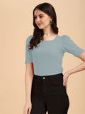 Wedani Women'S Casual Solid Top With Regular Puff Sleeves Western Top (Medium Grey),Grey,M,Polyester,Regular,