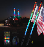 Xprite 2PC 3FT Spiral RGB LED Whip Light with Built-in Spring Base, Remote Control & Rocker Switch DIY Chasing Antenna Lighted W