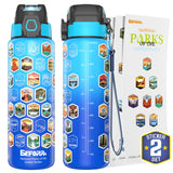 National Parks Water Bottle with 63 Waterproof Stickers & Carry Strap, Durable Plastic Water Bottle 32oz Hiking Water Bottles fo