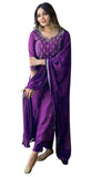 Florely Ladies Girls Slub Rayon Cotton Embroidered Kurti with Trousers and Dupta, Purple, S