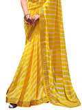 Satrani Women'S Leheriya Printed & Lace Georgette Saree With Unstitched Blouse Piece(2555S289N_Yellow)