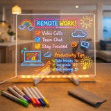 ART RANGER LED Acrylic Writing Board with Light & 7 Pens | 20x20 cm DIY 3D Rewritable Message Pad | Personalized Night Lamp & Di