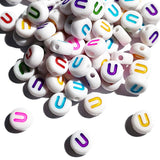 Yiizzxin 200pcs Colorful Acrylic Letter U Beads,4x7mm Round Flat Multicolor Letter U Beads,White Background Mixed Color Alphabet
