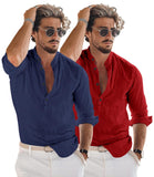 Bellstone Men'S Cotton Blend Solid Regular Dress Shirt (Kurta1600_Combo_Navy & Maroon_M