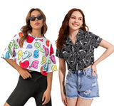 Toplot Women'S Casual Printed Crop Top With Short Sleeve Pack Of 2 (Combo-5135-Blk-Mlt-L),Black-Multi,,B0CCXXK2DC