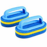 Sponge Scrubbing Brush with Handle, Blue and Yellow, for Kitchen and Bathroom Cleaning, 2 Pack