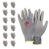 Jack Boss 12 Pack Safety Work Gloves for Men & Women With PU Coated Grip On Palm & Fingers Seamless Knit Working Gloves for Ligh