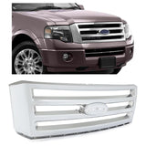 HECASA Front Grille Grill Compatible with 2007-2014 Ford Expedition Front Grill Assembly Silvery ABS Plastic Chrome Replacemant