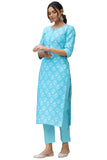 Anni Designer Women'S Cotton Blend Straight Printed Kurta With Pant (Kidaya Blue-Bfv_5Xl_Blue_Xxxxx-Large),Blue,5XL