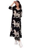 Gosriki Women'S Cotton Blend Straight Animal Printed Kurta With Pant (Lanka Black-Gs_Xl_Black_X-Large),Black,,B0D3QRLGSZ