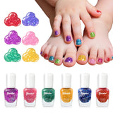 Aieenjor Non-Toxic Kids Nail Polish Set, Glitter Quick Dry Fingernail Polish for Toddler, Water-Based Peelable Nail Polish for K
