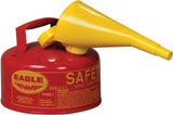 Eagle 1 Gallon Type I Red Safety Gas Can for Gasoline with Flame Arrester, Self-Closing Lid, and F-15 Funnel, Made in the USA, G