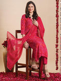 Anni Designer Women'S Rayon Blend Straight Bandhej Printed Kurta With Pant & Dupatta (Turae Rani-Vks02_L_Pink_Large),Pink,L,,,