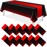 MASHAN 12Pcs Black and Red Tablecloth Party Decorations,Plastic Black Table Cloth Printed Red Table Runner Disposable Rectangle