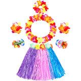 Gejoy 7 Pcs Hawaiian Luau Hula Grass Skirt with Flower Costume Set Flower Bracelet Headband Necklace Hibiscus Hair Clip Women(Pi